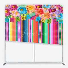 Aperturee - Aperturee Vibrant Fiesta Paper Flower and Banner Square Double-Sided Backdrop Mexican Party Decor