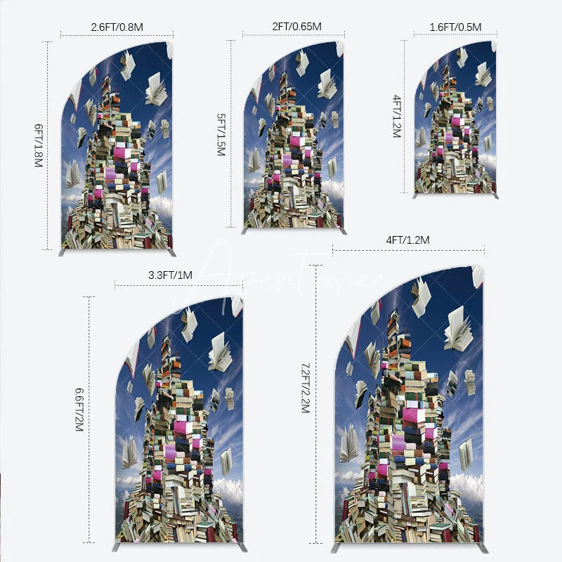 Aperturee - Aperturee Vibrant Floating Books and Blue Sky Half Moon Arch Backdrop Educational Literary Theme Party Decor