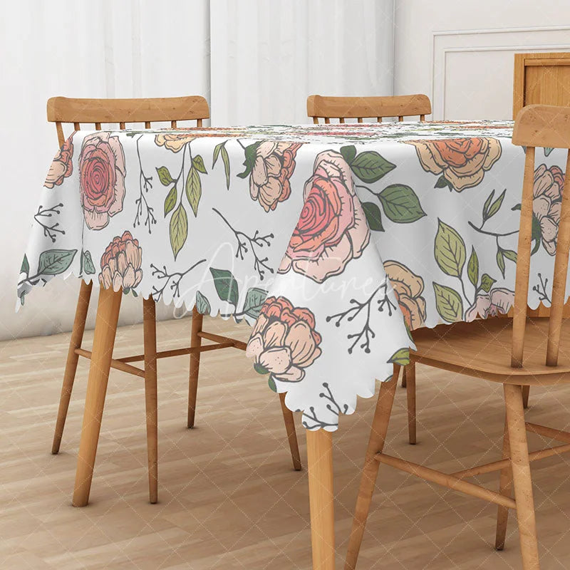 Aperturee - Aperturee Vibrant Floral Tablecloth with Colorful Flowers and Green Leaves for Summer Party and Outdoor Dining