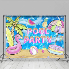 Aperturee - Aperturee Vibrant Glitter Pool Party Flamingo Palm Tree Photography Backdrop Summer Beach Celebration Decor