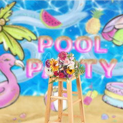Aperturee - Aperturee Vibrant Glitter Pool Party Flamingo Palm Tree Photography Backdrop Summer Beach Celebration Decor