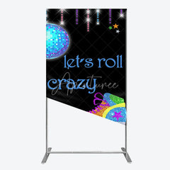 Aperturee - Aperturee Vibrant Glitter Roller Skate and Disco Ball Rectangle Arch Backdrop Let’s Roll Crazy Retro Birthday Party Decor