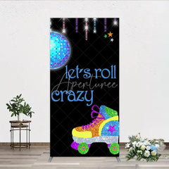 Aperturee - Aperturee Vibrant Glitter Roller Skate and Disco Ball Rectangle Arch Backdrop Let’s Roll Crazy Retro Birthday Party Decor