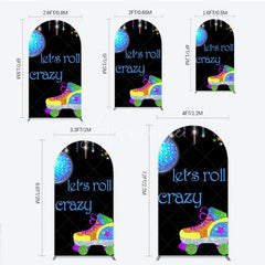 Aperturee - Aperturee Vibrant Glitter Roller Skate and Disco Ball Round Top Arch Backdrop Let’s Roll Crazy Party Decor