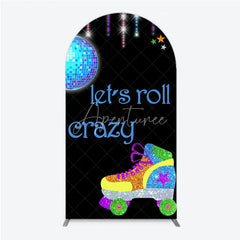 Aperturee - Aperturee Vibrant Glitter Roller Skate and Disco Ball Round Top Arch Backdrop Let’s Roll Crazy Party Decor