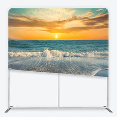 Aperturee - Aperturee Vibrant Golden Sunset Ocean Waves Beach square double-sided backdrop Serene Summer Photography Background Decor