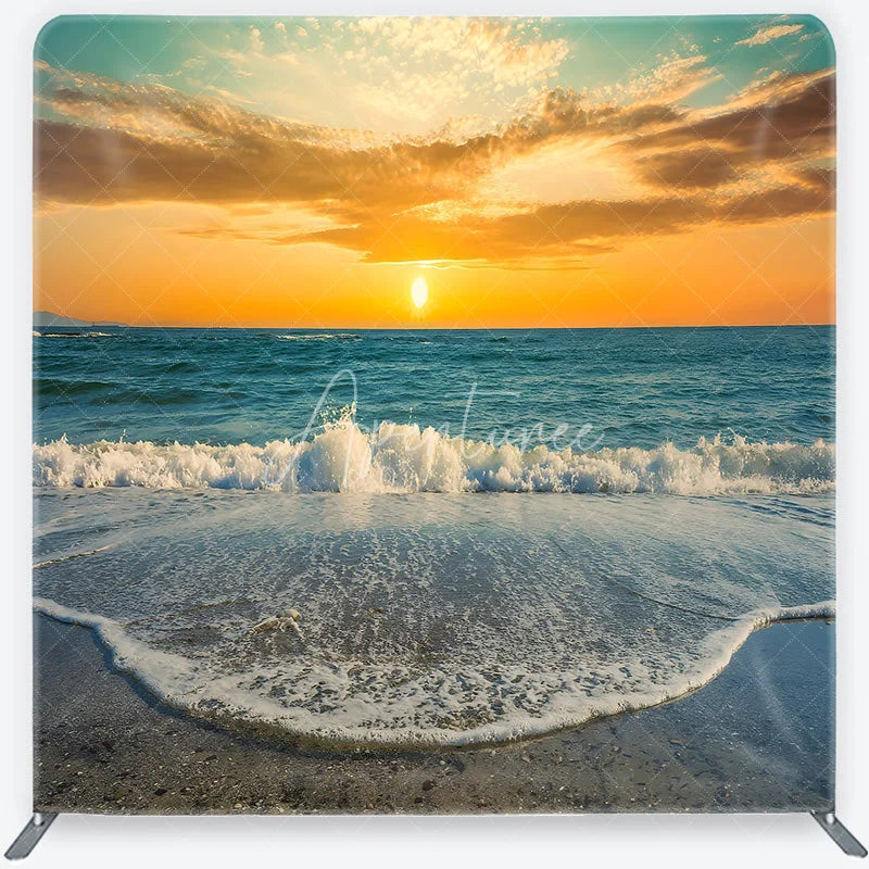 Aperturee - Aperturee Vibrant Golden Sunset Ocean Waves Beach square double-sided backdrop Serene Summer Photography Background Decor