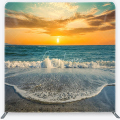 Aperturee - Aperturee Vibrant Golden Sunset Ocean Waves Beach square double-sided backdrop Serene Summer Photography Background Decor