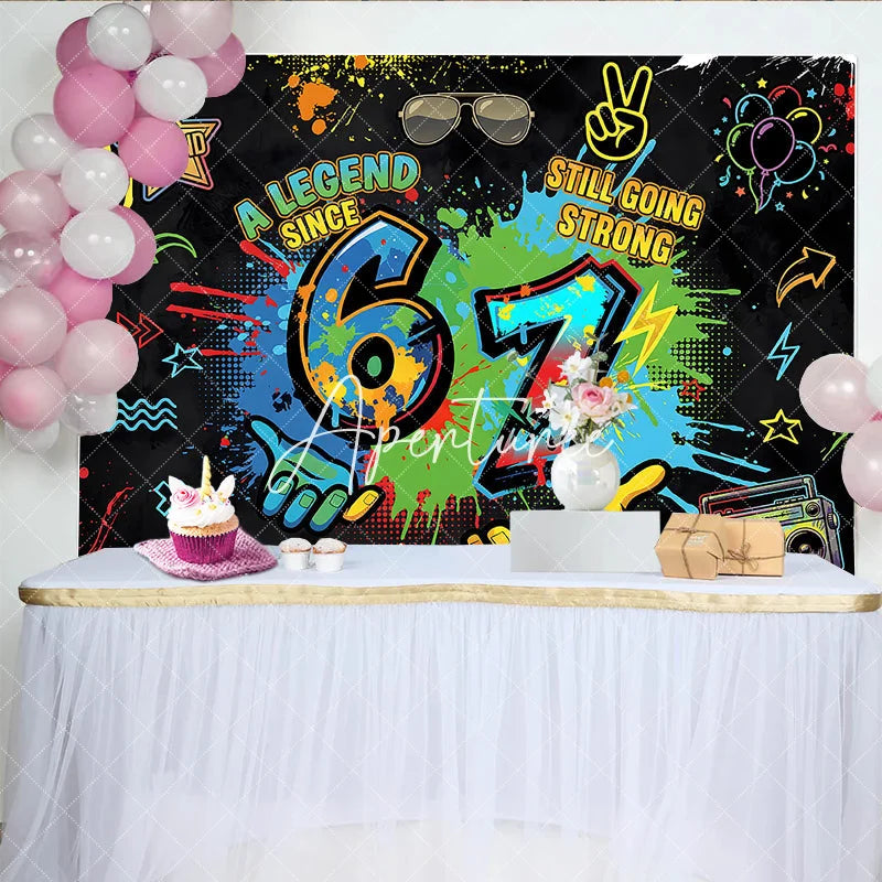 Aperturee - Aperturee Vibrant Graffiti Art 7th Birthday Backdrop A Legend Since Still Going Strong Hip Hop Party Decor