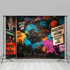 Aperturee - Aperturee Vibrant Graffiti Basketball Photography Backdrop Urban Street Art with Motivational Quotes Sports Theme Party