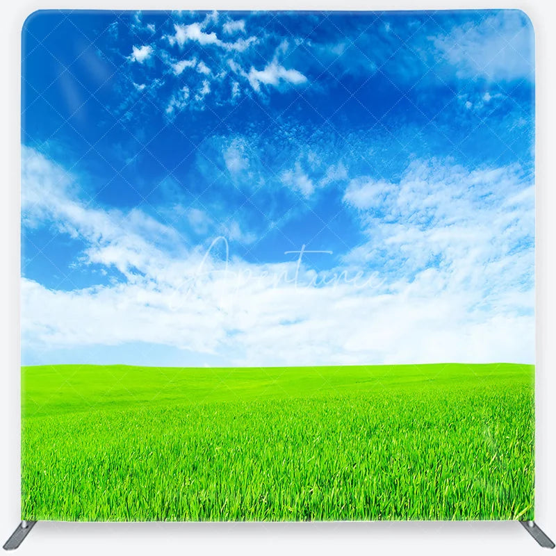 Aperturee - Aperturee Vibrant Green Field and Blue Sky with White Clouds Square Double-Sided Backdrop Natural Outdoor Landscape