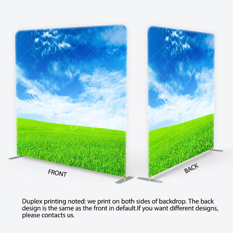 Aperturee - Aperturee Vibrant Green Field and Blue Sky with White Clouds Square Double-Sided Backdrop Natural Outdoor Landscape
