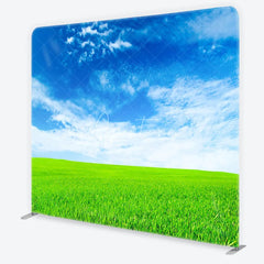 Aperturee - Aperturee Vibrant Green Field and Blue Sky with White Clouds Square Double-Sided Backdrop Natural Outdoor Landscape