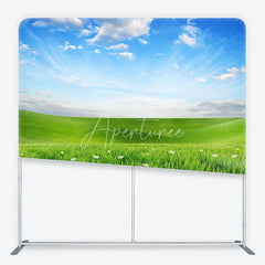 Aperturee - Aperturee Vibrant Green Meadow with White Daisies Square Double-Sided Backdrop Spring Outdoor Party Decor