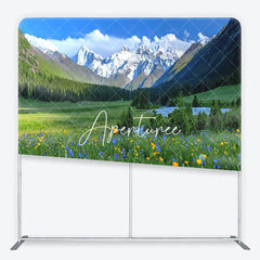 Aperturee - Aperturee Vibrant Green Meadow with Wildflowers and Snow-Capped Mountains Square Double-Sided Backdrop Scenic Nature View