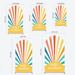 Aperturee - Aperturee Vibrant Hello Sunshine Colorful Sunburst Round Top Arch Backdrop Retro Summer Party Celebration Decor