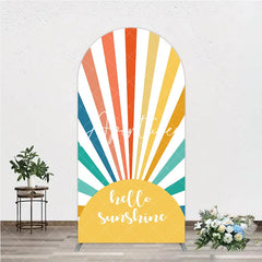 Aperturee - Aperturee Vibrant Hello Sunshine Colorful Sunburst Round Top Arch Backdrop Retro Summer Party Celebration Decor