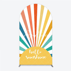 Aperturee - Aperturee Vibrant Hello Sunshine Colorful Sunburst Round Top Arch Backdrop Retro Summer Party Celebration Decor