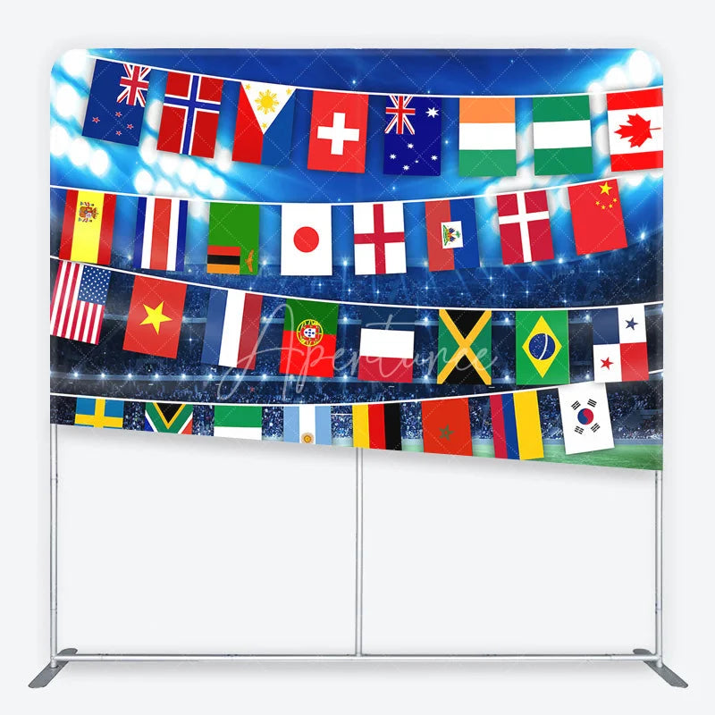 Aperturee - Aperturee Vibrant International Flags and Soccer Field Square Double-Sided Backdrop Global Sports Event Party Decor