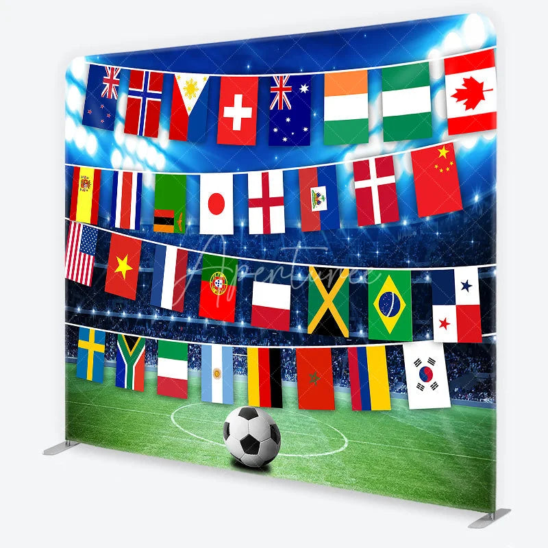 Aperturee - Aperturee Vibrant International Flags and Soccer Field Square Double-Sided Backdrop Global Sports Event Party Decor