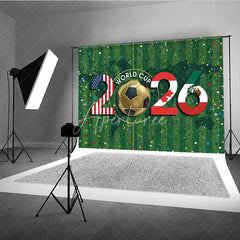 Aperturee - Aperturee Vibrant International Soccer Tournament 2026 Holiday Backdrop USA Canada Mexico Flags on Green Field
