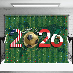 Aperturee - Aperturee Vibrant International Soccer Tournament 2026 Holiday Backdrop USA Canada Mexico Flags on Green Field