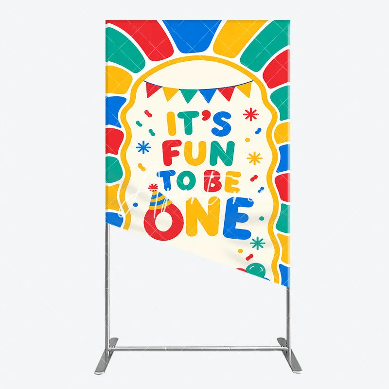 Aperturee - Aperturee Vibrant It’s Fun to Be One First Birthday Rectangle Arch Backdrop with Balloons and Confetti Cheerful Party Decor
