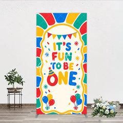 Aperturee - Aperturee Vibrant It’s Fun to Be One First Birthday Rectangle Arch Backdrop with Balloons and Confetti Cheerful Party Decor