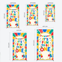 Aperturee - Aperturee Vibrant It’s Fun to Be One First Birthday Rectangle Arch Backdrop with Balloons and Confetti Cheerful Party Decor