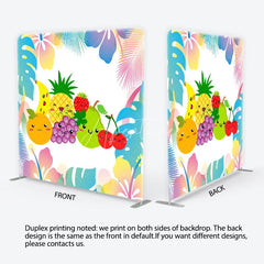 Aperturee - Aperturee Vibrant Kawaii Fruit Square Double-Sided Backdrop with Tropical Leaves Cute Summer Party and Birthday Decor