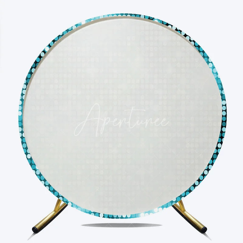 Aperturee - Aperturee Vibrant Light Blue and Turquoise Glitter Disco Round Backdrop Sparkling Celebration Party Decor for Events