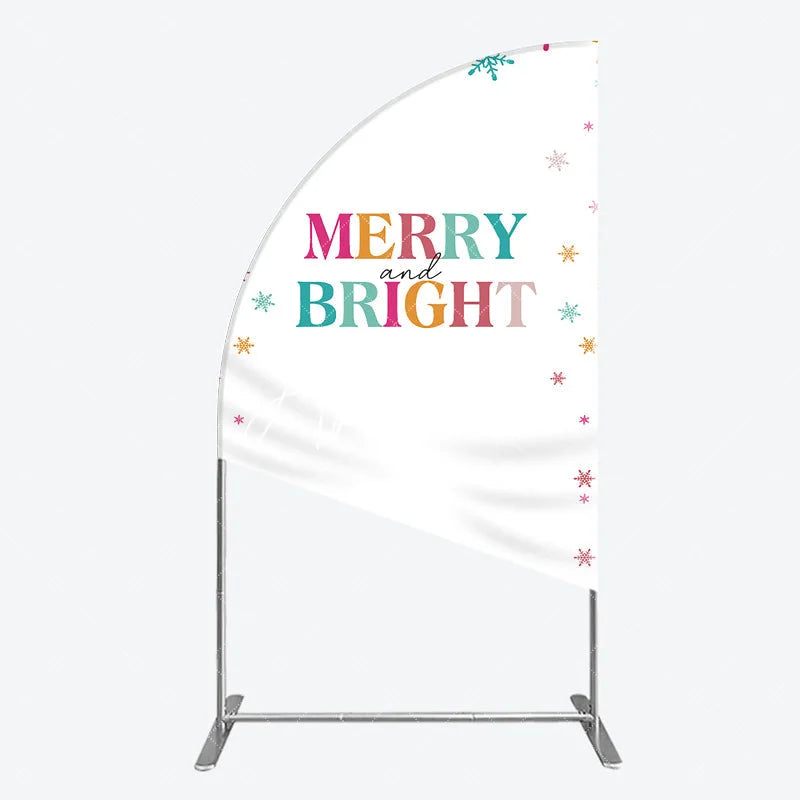 Aperturee - Aperturee Vibrant Merry and Bright Half Moon Arch Backdrop with Colorful Snowflakes Festive Holiday Party Decor