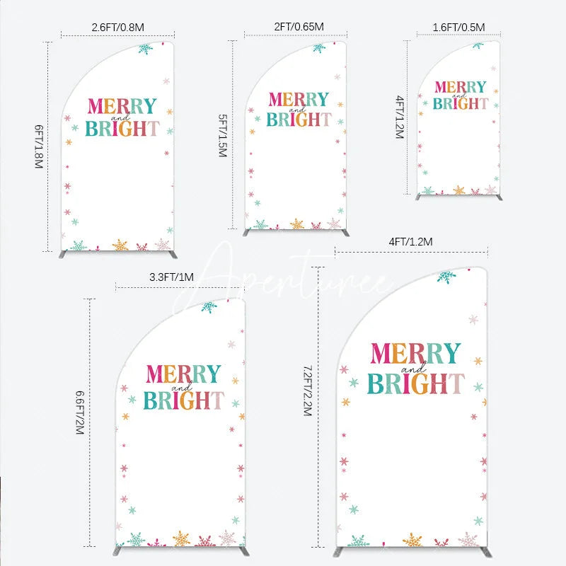Aperturee - Aperturee Vibrant Merry and Bright Half Moon Arch Backdrop with Colorful Snowflakes Festive Holiday Party Decor