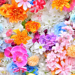 Aperturee - Aperturee Vibrant Multi-Color Artificial Flower Wall Lush Pink Orange Blue Purple White Floral Backdrop for Events