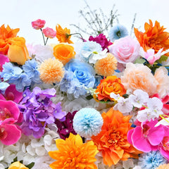 Aperturee - Aperturee Vibrant Multi-Color Artificial Flower Wall Lush Pink Orange Blue Purple White Floral Backdrop for Events