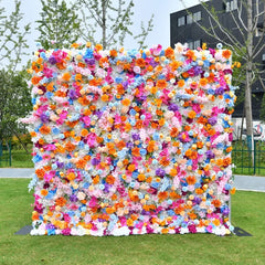 Aperturee - Aperturee Vibrant Multi-Color Artificial Flower Wall Lush Pink Orange Blue Purple White Floral Backdrop for Events