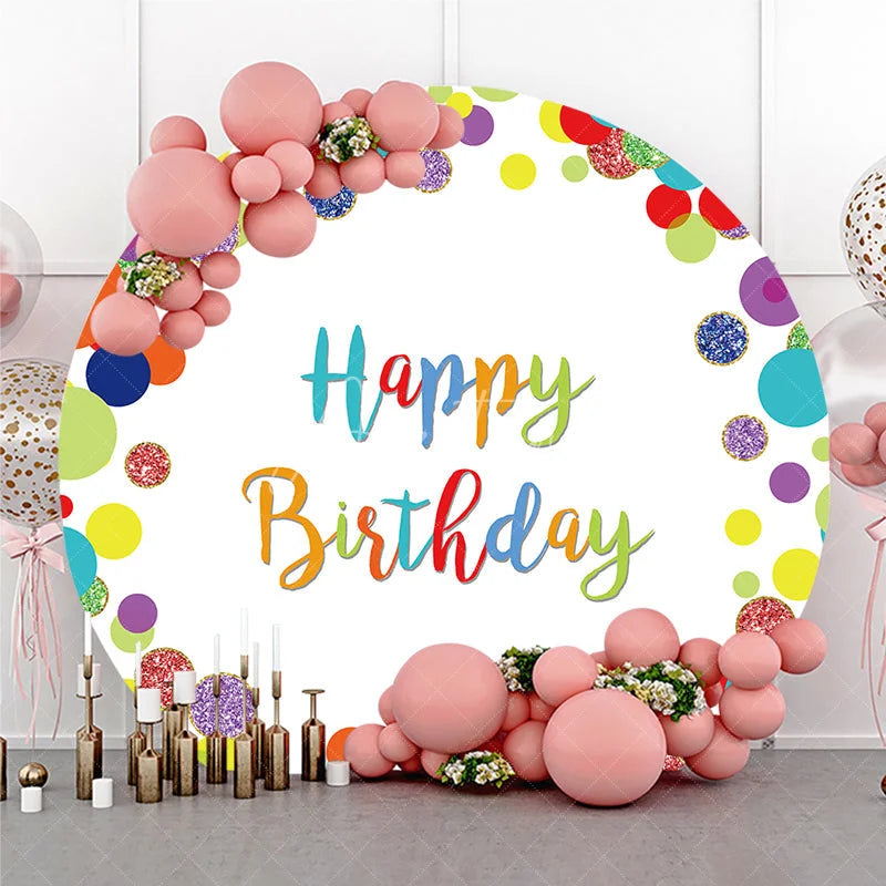 Aperturee - Aperturee Vibrant Multi-color Glitter Confetti Happy Birthday Round Backdrop Festive Celebration Party Decoration