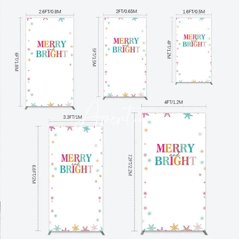 Aperturee - Aperturee Vibrant Multi-color Snowflake Merry and Bright Rectangle Arch Backdrop Festive Winter Holiday Party Decor