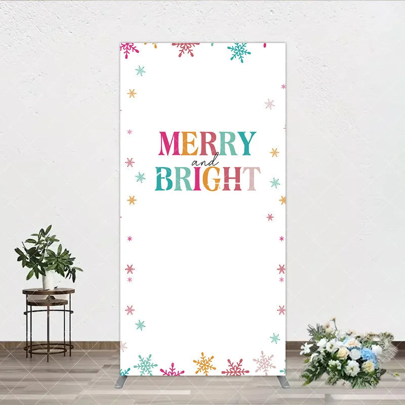 Aperturee - Aperturee Vibrant Multi-color Snowflake Merry and Bright Rectangle Arch Backdrop Festive Winter Holiday Party Decor