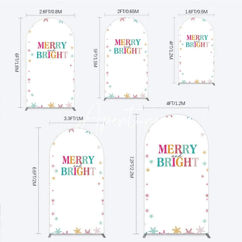 Aperturee - Aperturee Vibrant Multi-color Snowflake Merry and Bright Round Top Arch Backdrop Festive Holiday Christmas Party Decor