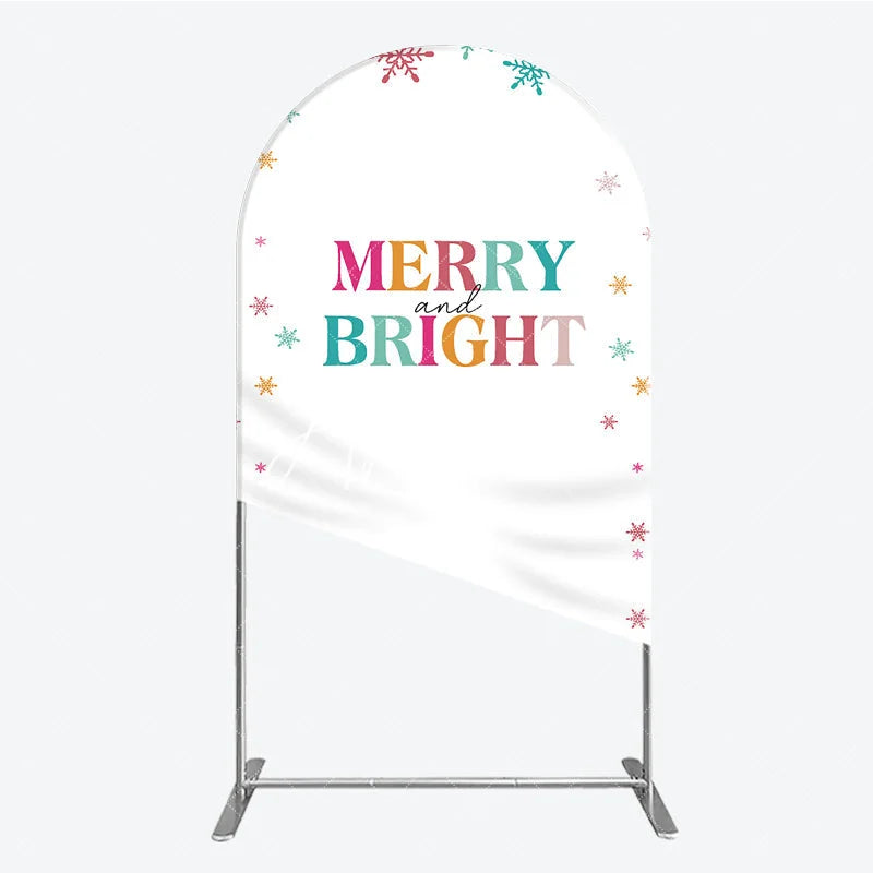 Aperturee - Aperturee Vibrant Multi-color Snowflake Merry and Bright Round Top Arch Backdrop Festive Holiday Christmas Party Decor