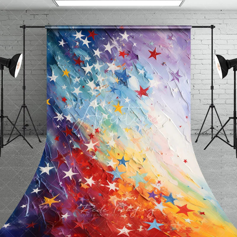 Aperturee - Aperturee Vibrant Multi-Color Stars Sweep Backdrop with Artistic Rainbow Texture Festive Party Celebration Decor