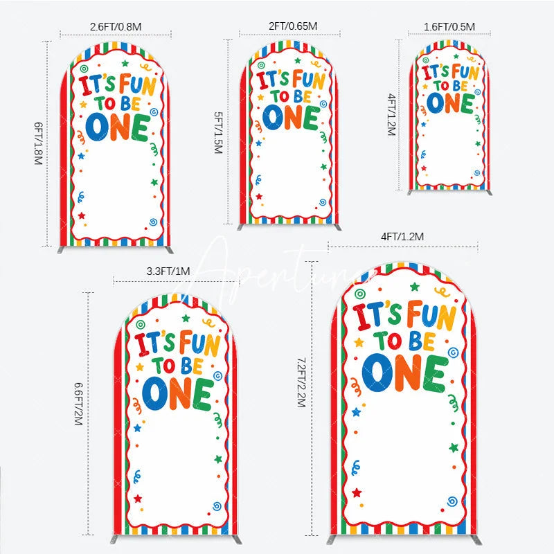 Aperturee - Aperturee Vibrant Multicolor Striped Its Fun to Be One First Birthday Round Top Arch Backdrop Festive Party Decor
