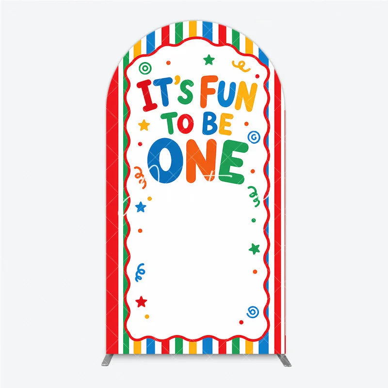 Aperturee - Aperturee Vibrant Multicolor Striped Its Fun to Be One First Birthday Round Top Arch Backdrop Festive Party Decor
