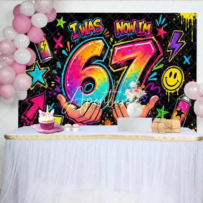 Aperturee - Aperturee Vibrant Neon Graffiti Art 7th Birthday Backdrop Spray Paint Street Style Party Decor for Celebrations.