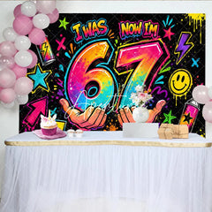 Aperturee - Aperturee Vibrant Neon Graffiti Art 7th Birthday Backdrop Spray Paint Street Style Party Decor for Celebrations.