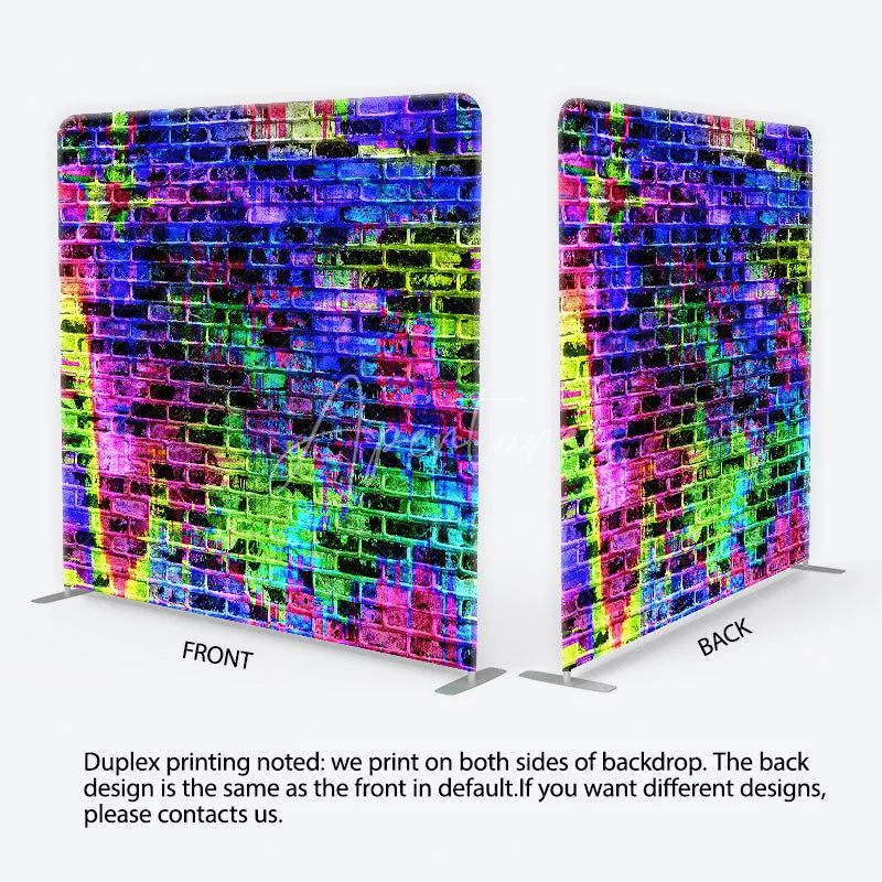 Aperturee - Aperturee Vibrant Neon Graffiti Brick Wall Square Double-Sided Backdrop Abstract Paint Splatter Urban Art Photography