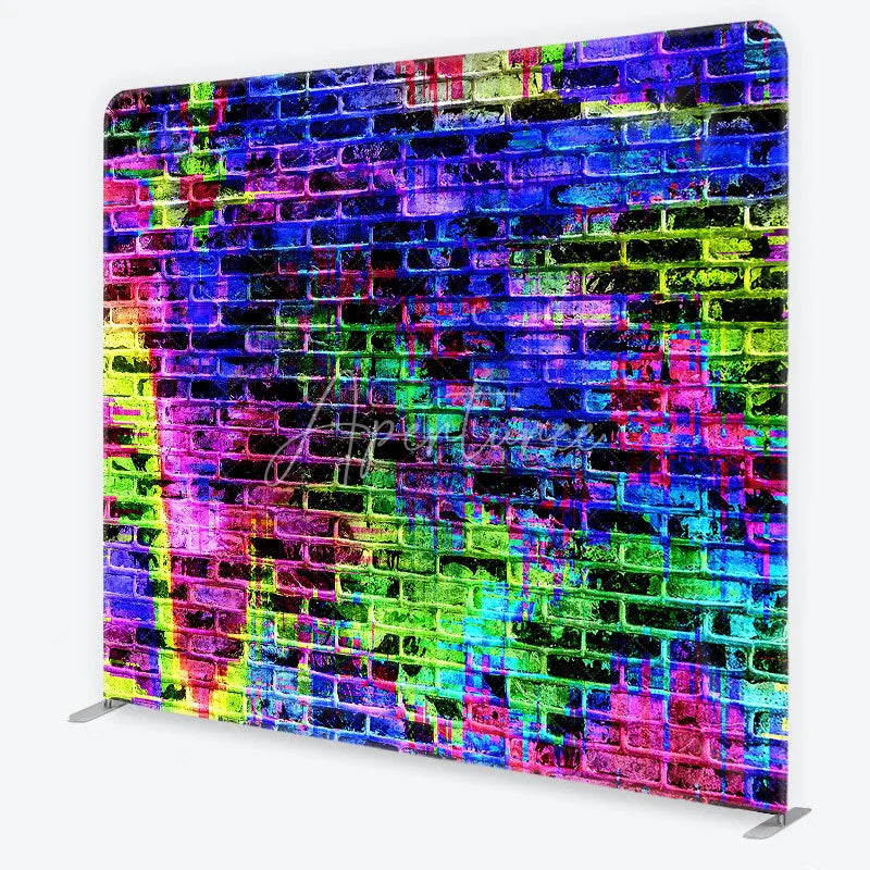 Aperturee - Aperturee Vibrant Neon Graffiti Brick Wall Square Double-Sided Backdrop Abstract Paint Splatter Urban Art Photography