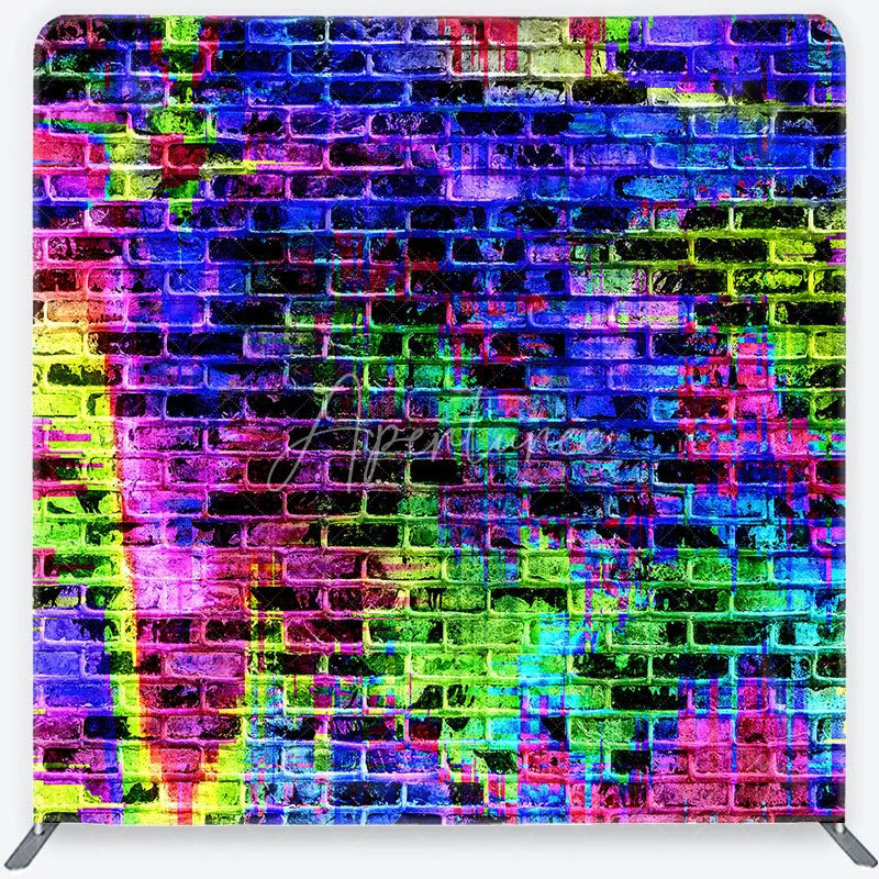 Aperturee - Aperturee Vibrant Neon Graffiti Brick Wall Square Double-Sided Backdrop Abstract Paint Splatter Urban Art Photography