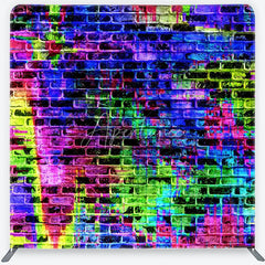 Aperturee - Aperturee Vibrant Neon Graffiti Brick Wall Square Double-Sided Backdrop Abstract Paint Splatter Urban Art Photography
